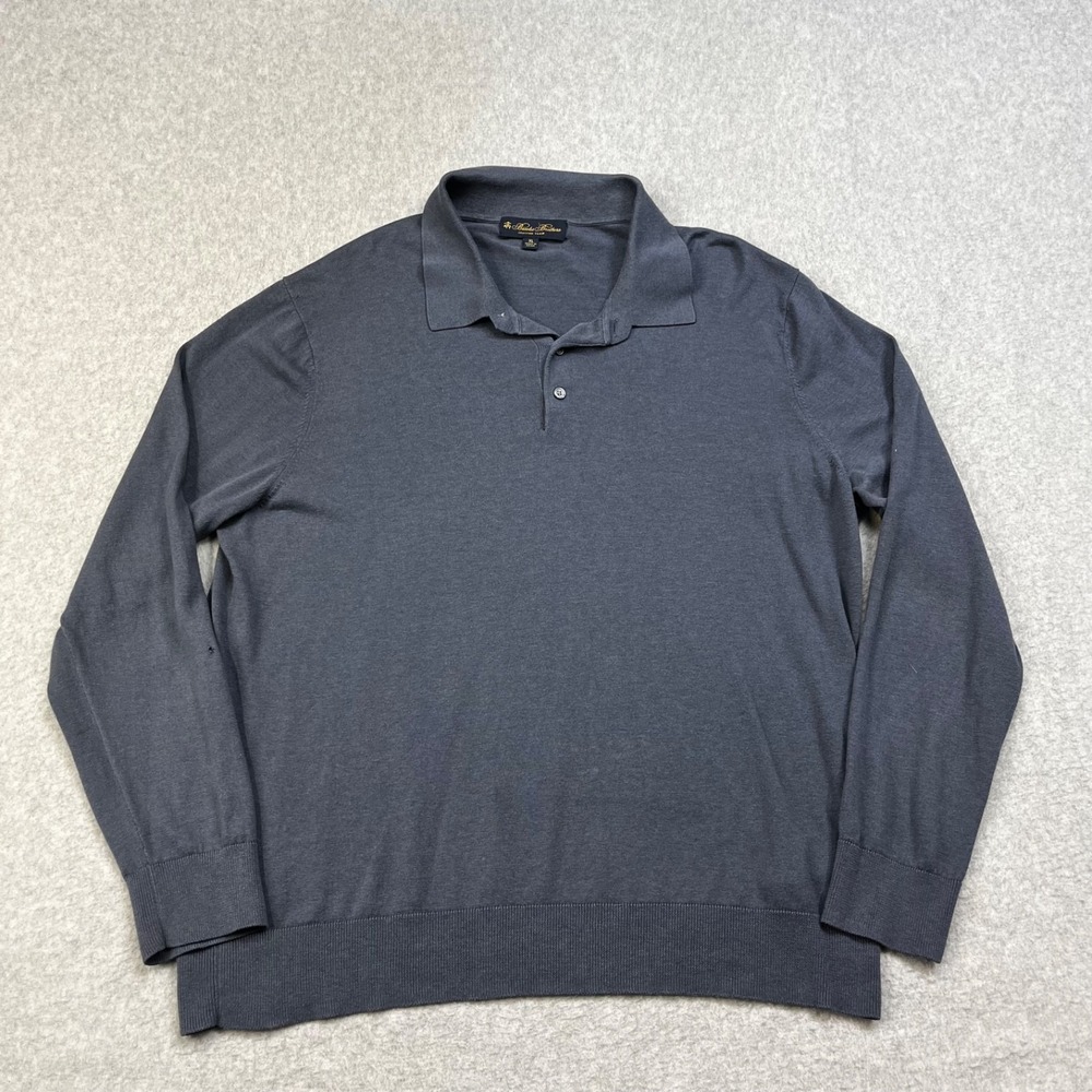 Brooks Brothers Polo Sweater Shirt Mens XL Blue Italian Yarn Silk Blend *Flaw*